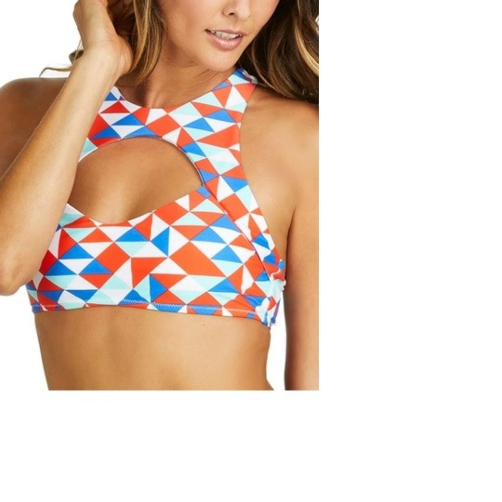 Red & Orange Geometric Island Bikini Top NEW